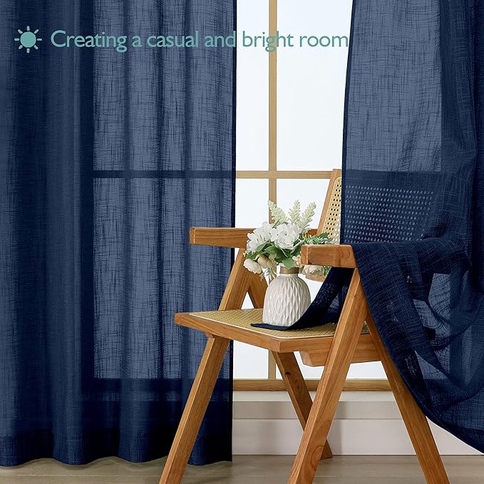 Chyhomenyc Extra Long Navy Blue Semi Sheer Curtains 108 Inches Long 2 Panels Set