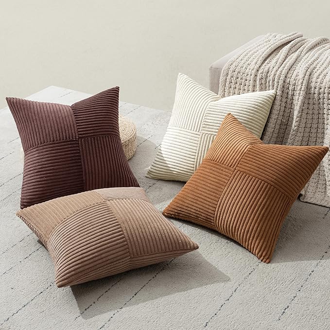 MIULEE Brown Throw Pillow Covers 20x20 Inch Set of 4 Boho Farmhouse Cushion