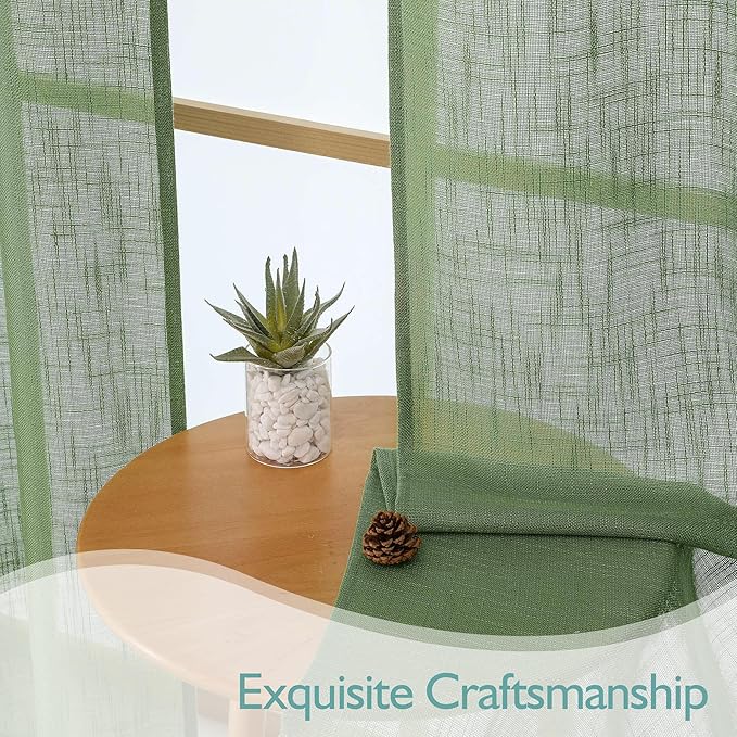 Chyhomenyc Sage Green Semi Sheer Curtains 36 Inch Length, Light Filtering Faux