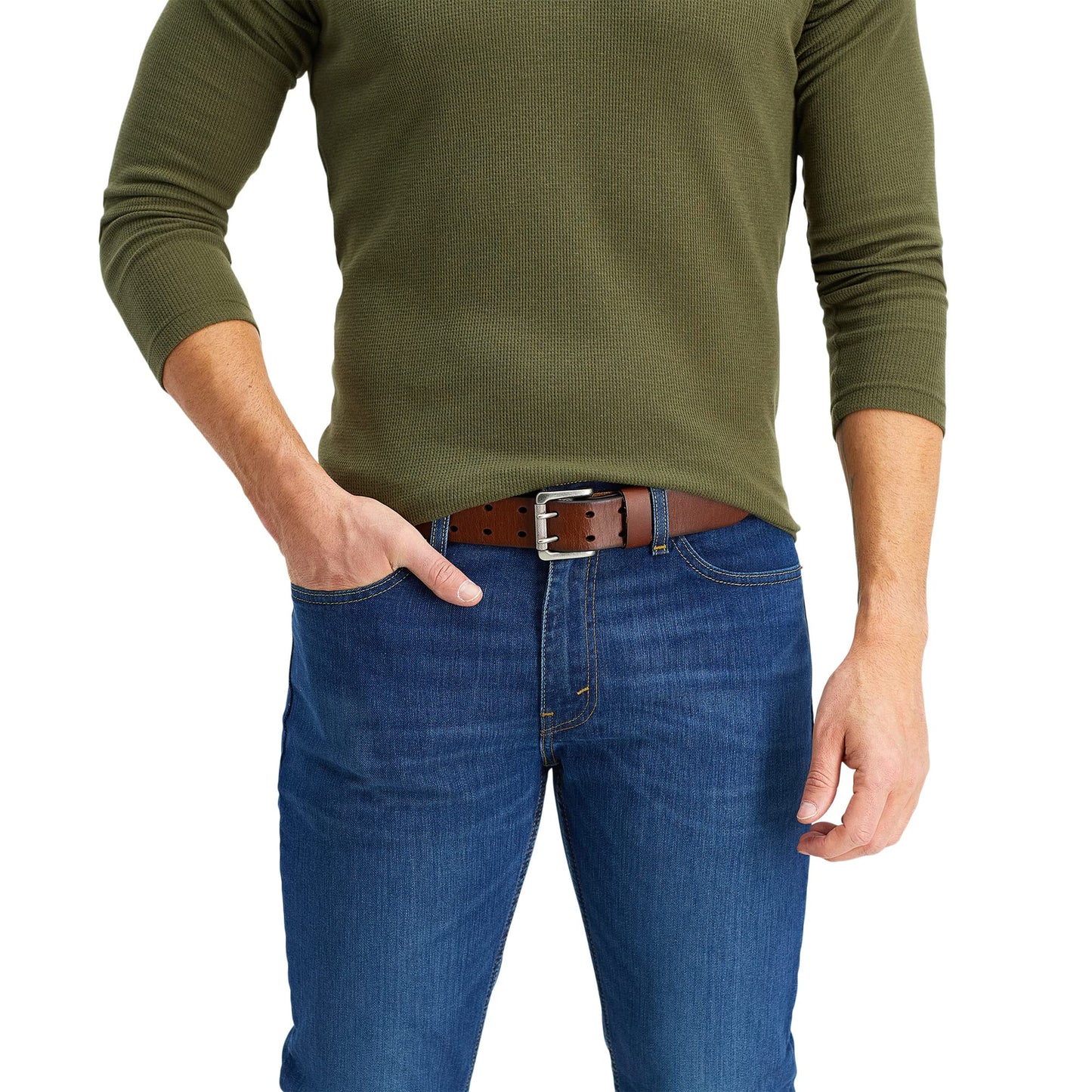 Levi's Men's Double Prong Casual Belt, Brown Rivets, 34