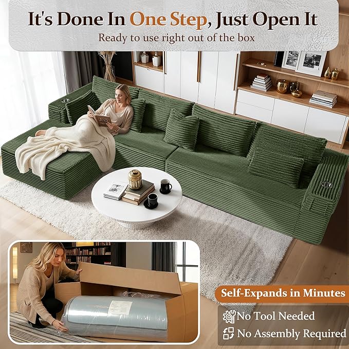 138" Cloud Sectional Couch, Comfort L Shaped Boneless Couch