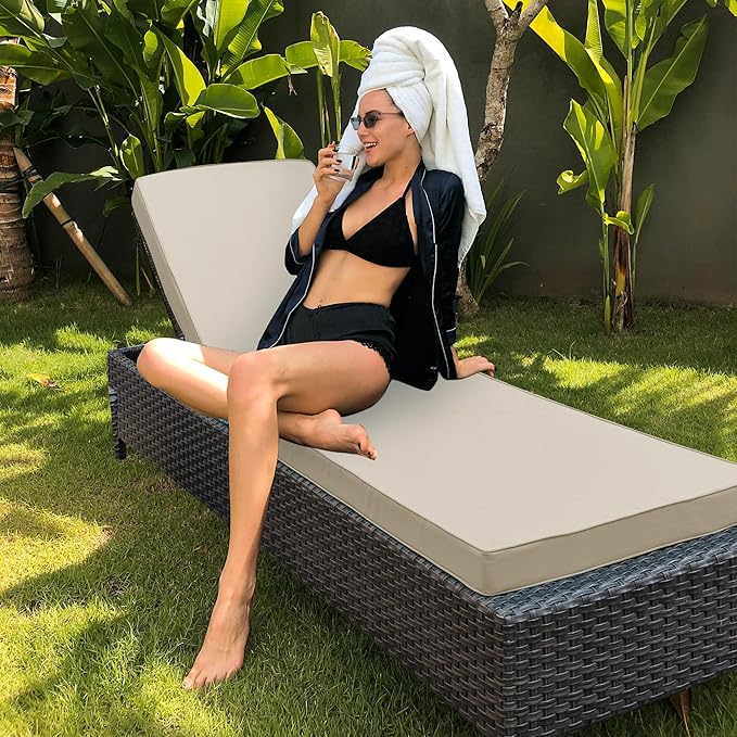 Chaise Lounge Cushion for Outdoor Furniture, Waterproof Fade and Tear Resistant