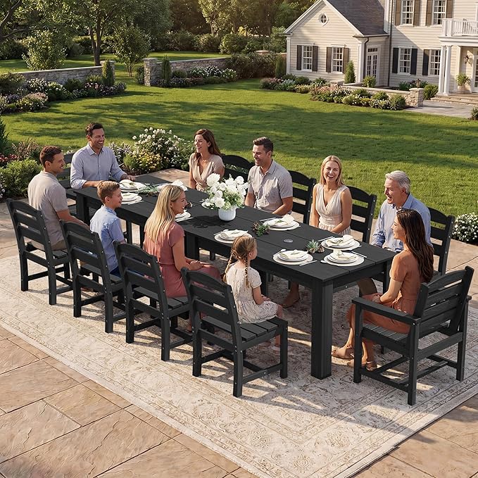 SERWALL HDPE Dining Set for 10 – 2 Tables, 8 Armless + 2 Armchairs. Includes 10