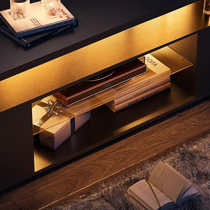 Cubehom Black TV Stand, Glass TV Stands