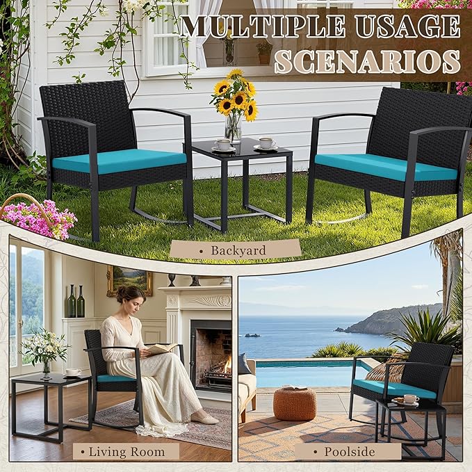 Homall Patio Furniture Set 3 Piece Resin Outdoor Bistro Set Rocking Patio Chairs