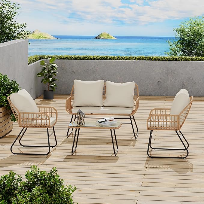 LEX CRAFT 4-Piece Wicker Outdoor Patio Furniture Set