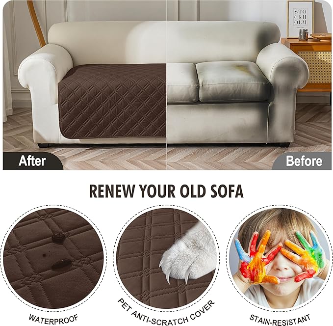 Genina Waterproof Couch Cover, Washable Anti-Slip 78inch Sofa Covers
