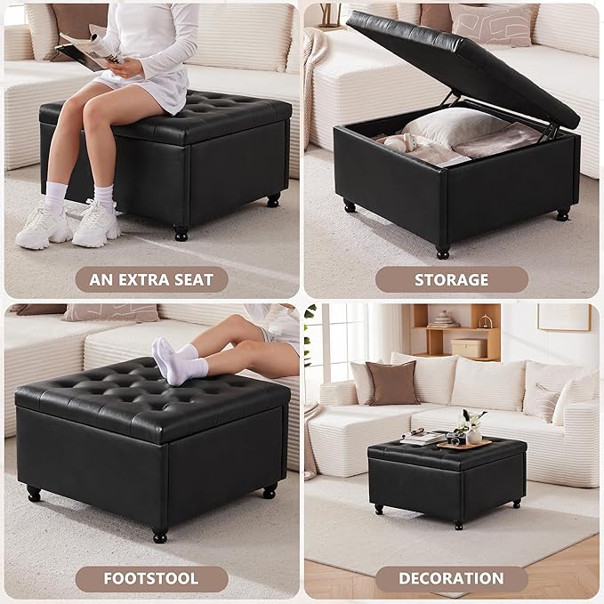Weture Large Square Storage Ottoman Coffee Table, Oversized Square Ottoman