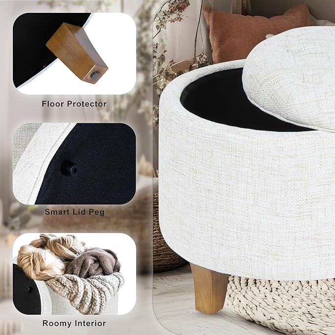 Homepop Home Decor | Upholstered Round Tufted Foot Rest Ottoman | Ottoman