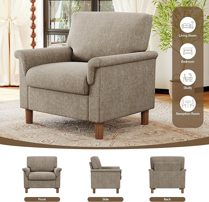 Mid Century Modern Accent Chair, Chenille Comfy Living Room Arm Chairs