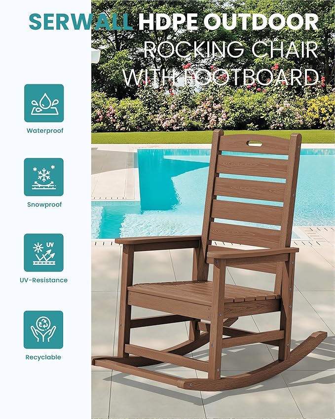 SERWALL Outdoor Rocking Chair, Oversized Rocking Chair