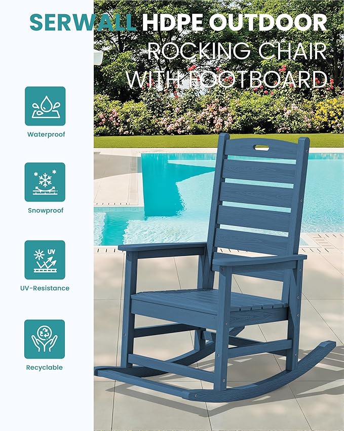 SERWALL Oversized Outdoor Rocking Chair, HDPE Patio Rocking Chair