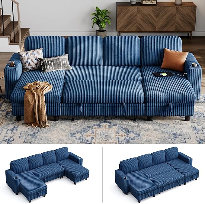 LINSY HOME Sectional Sleeper Sofa Pull Out Couches