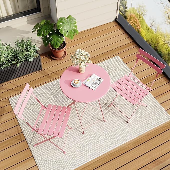 Bistro Table and Chairs Set of 2, 3 Piece Outdoor/Indoor Folding Patio Bistro