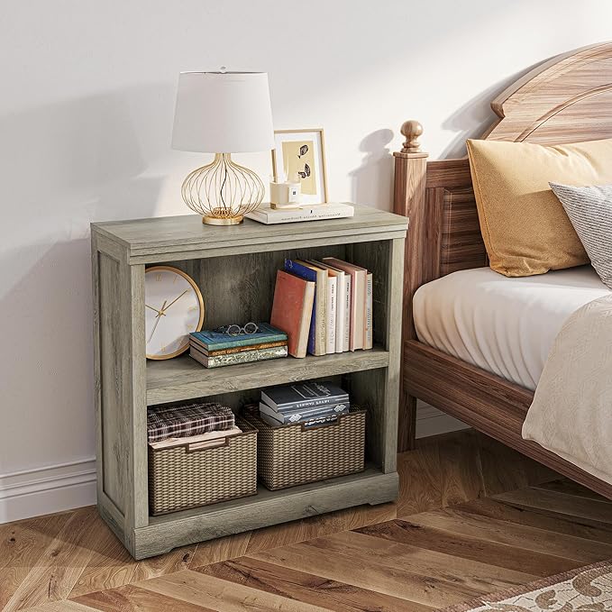 LINSY HOME 2-Tier Bookcase and Bookshelf, Small Wood Display Storage Shelves