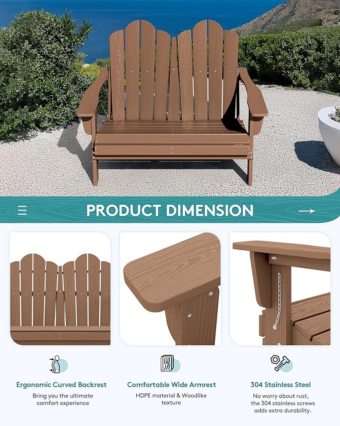 SERWALL 5 Pieces HDPE Patio Adirondack Chair Set, 2 Adirondack Chair