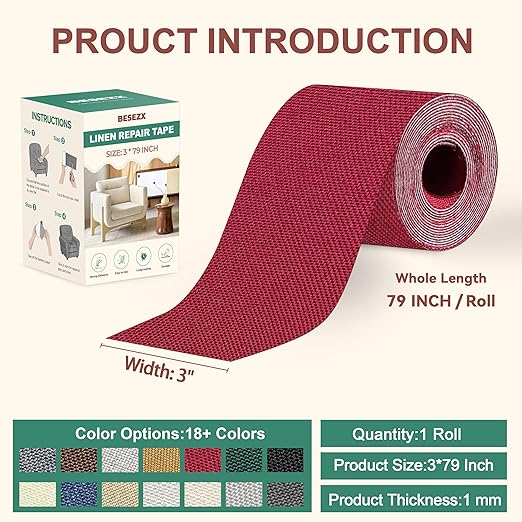 BESEZX Linen Fabric Repair Tape, 3x79 Inch Self Adhesive Repair Patches