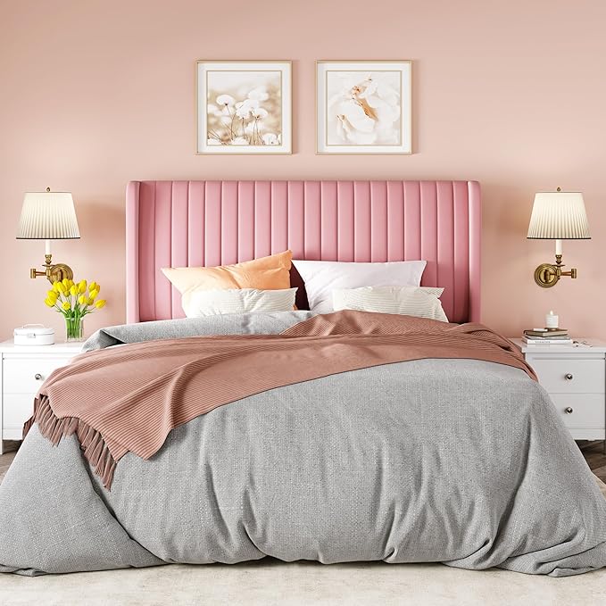 Allewie Queen Size Velvet Bed Frame/Vertical Channel Tufted Wingback