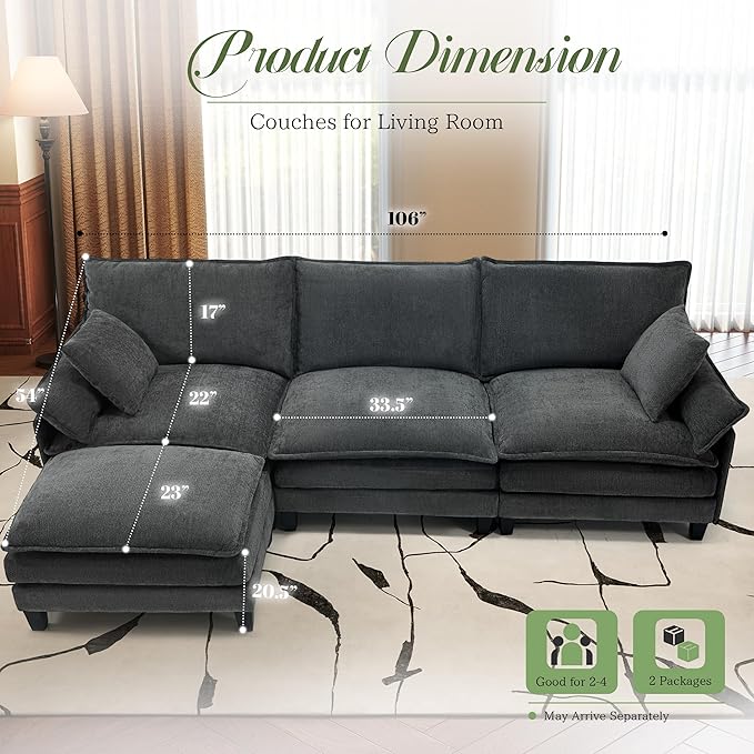 Cloud Couch, Deep Seat Couches for Living Room, Bedroom and Apartment, L Shaped