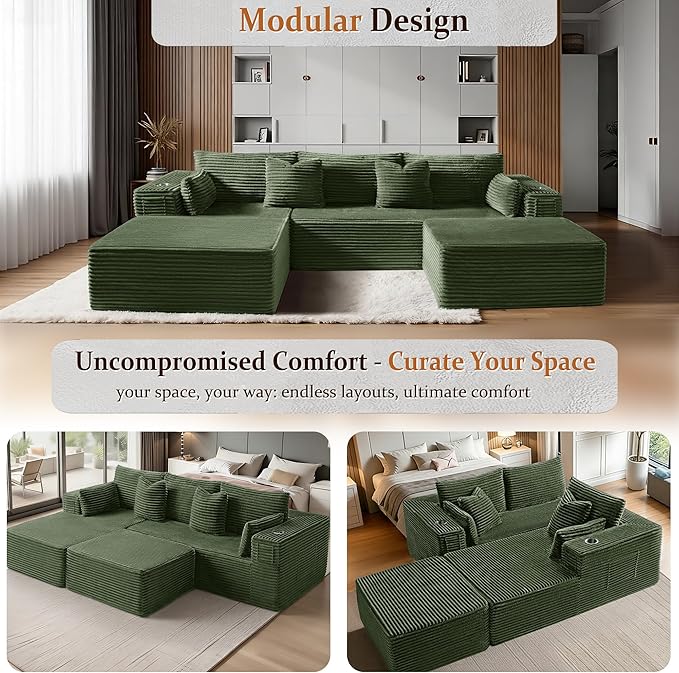 Oversized 108" Cloud Sectional Couch, Comfort U Shaped Boneless Couch
