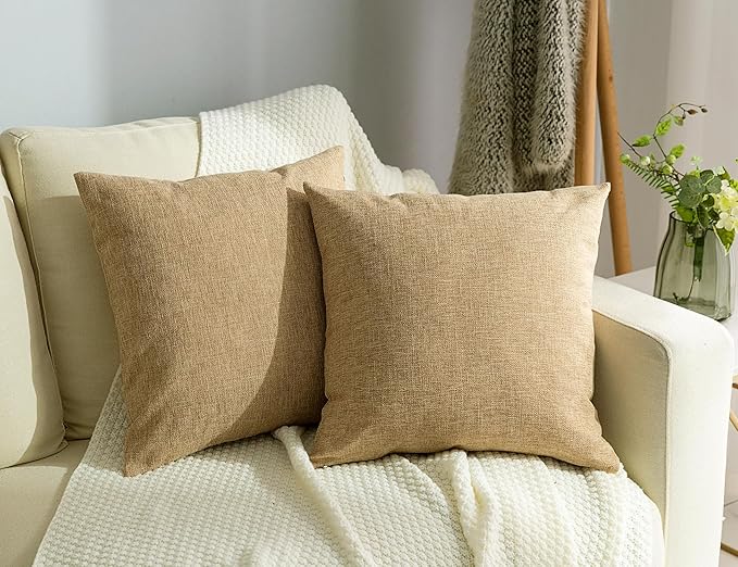 Stellhome Pack of 2 Farmhouse Burlap Throw Pillow Covers Linen Cushion Covers