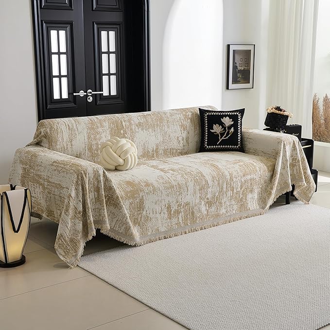 MYSKY HOME Sectional Couch Cover Khaki Geometric Abstract Sofa Covers