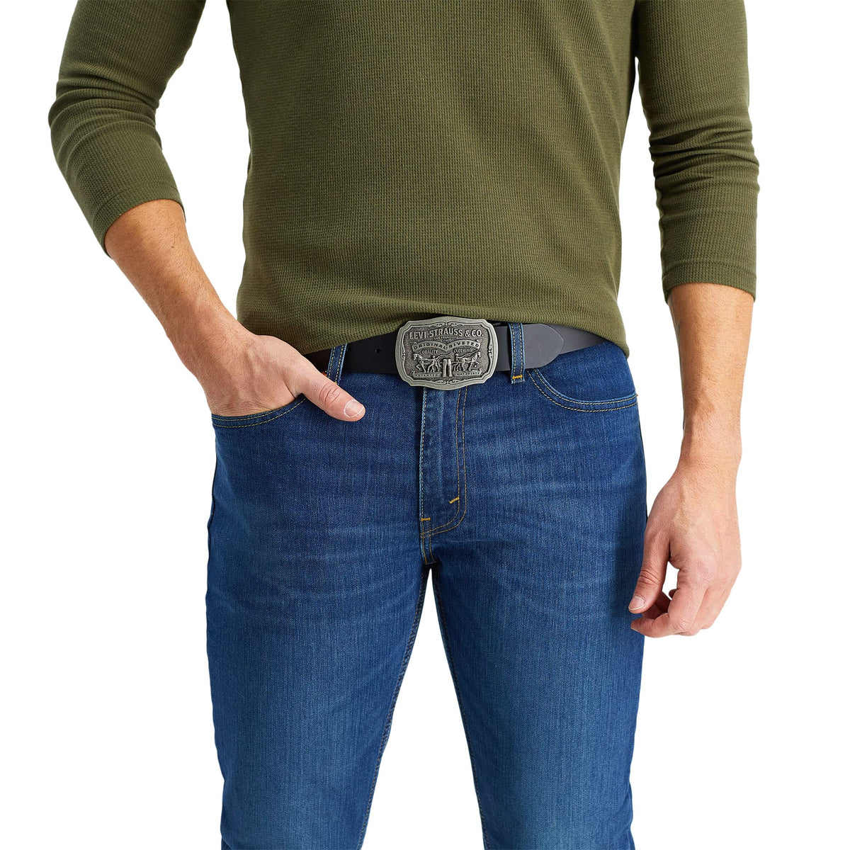 Levi's Men's Leather Belt With Antiqued Buckle,Black,40
