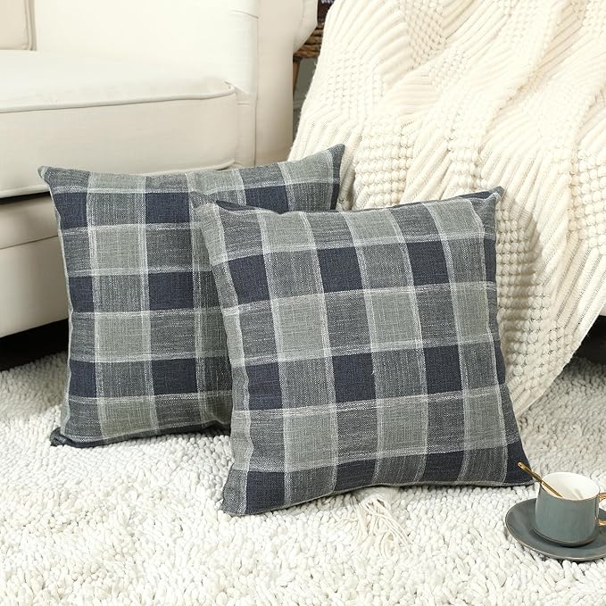 Stellhome Pack of 2 Linen Buffalo Check Decorative Throw Pillow Covers