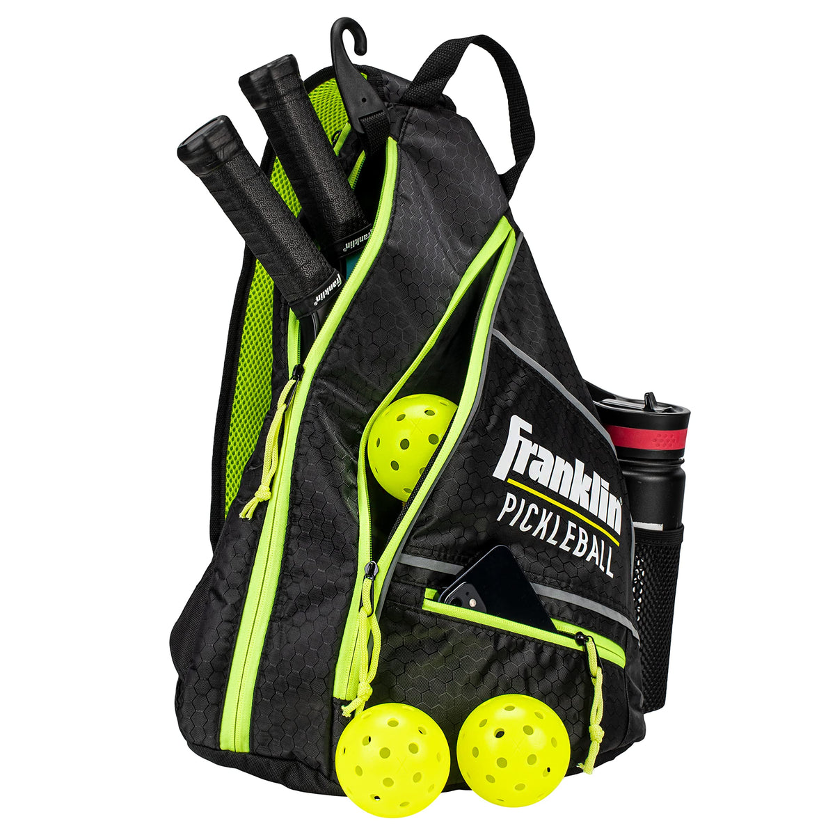 Franklin Sports Pickleball Bags - Pickleball Sling Bag Backpack for Gear + Equipment - Pickleball Bag for Men + Women - Holds Paddles, Pickleballs + Accessories - Black/Optic