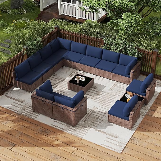 KIGOTY 14-Piece Patio Furniture Set, All-Weather PE Rattan Outdoor Sectional