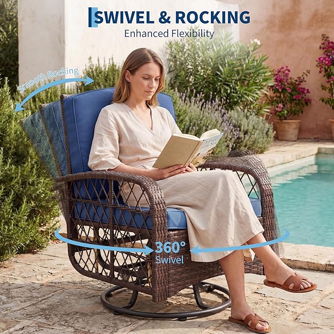 3-Piece Patio Furniture Set, 2 Swivel Rocking Chairs