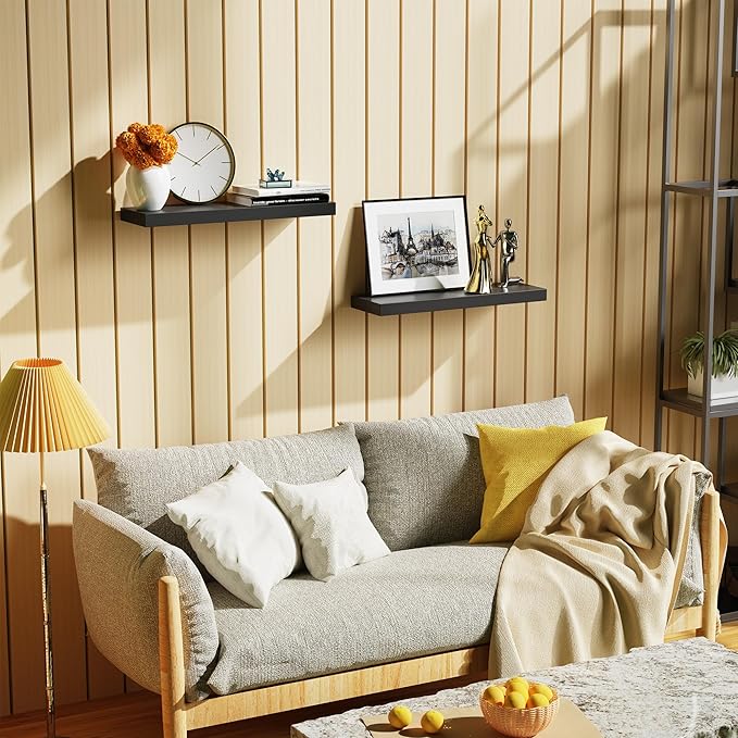 Bellsal 2-Pack Black Modern Floating Shelves, Living Room, Bathroom Storage