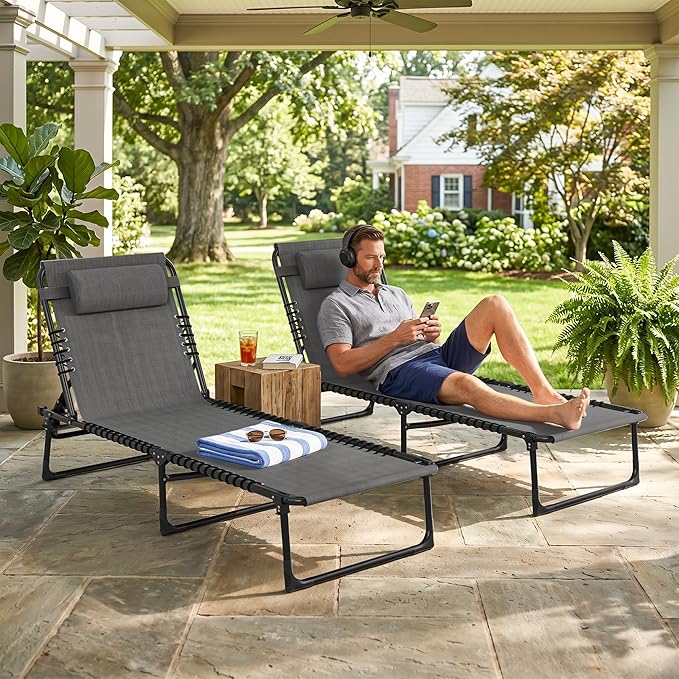 Outsunny Folding Chaise Lounge Chair Set of 2, Patio Sun Tanning Chair