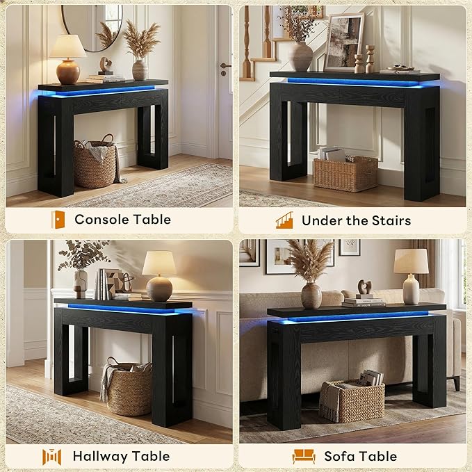 LIKIMIO Console Table with Drawers, Modern Entryway Table with LED Lights and