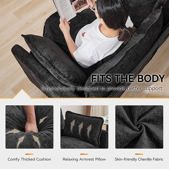 76'' Cloud Deep Seat Loveseat Sofa, Upholstered Chenille Modular 2-Seats