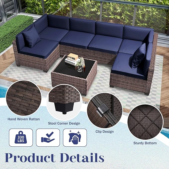 KIGOTY 14-Piece Patio Furniture Set, All-Weather PE Rattan Outdoor Sectional