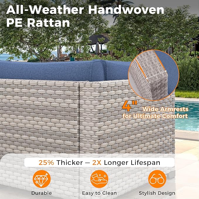 12-Seat Modern Outdoor Wicker Rattan Patio Furniture Set
