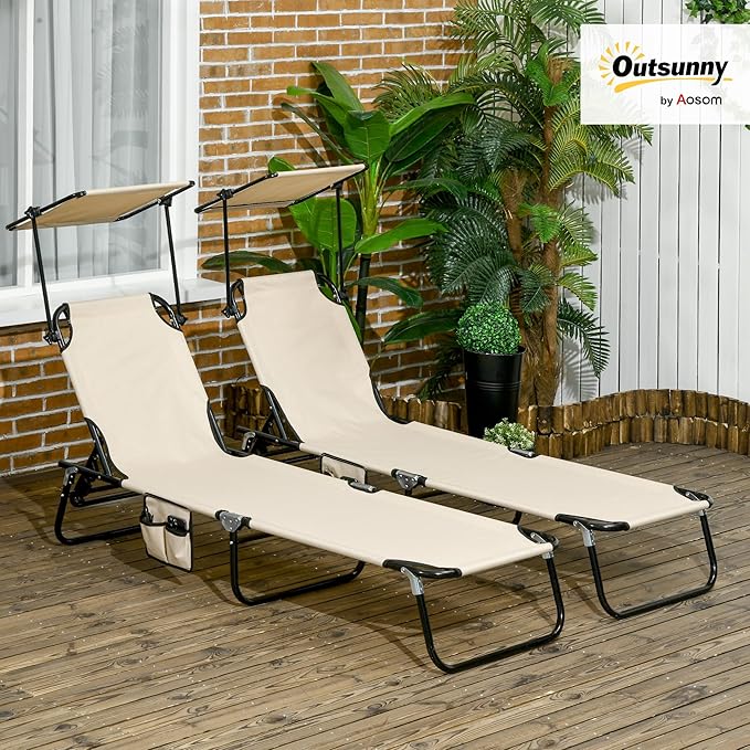 Outsunny Folding Chaise Lounge Pool Lounge Chairs Set of 2, Outdoor Sun Tanning
