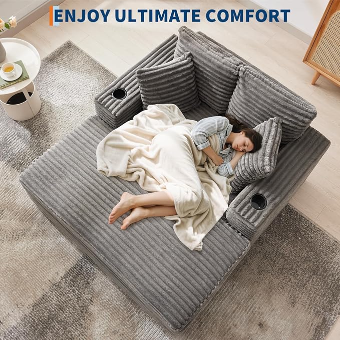 GarveeHome 60-inch Oversized Chaise Lounge Chair Indoor, Comfy Corduroy Lounge