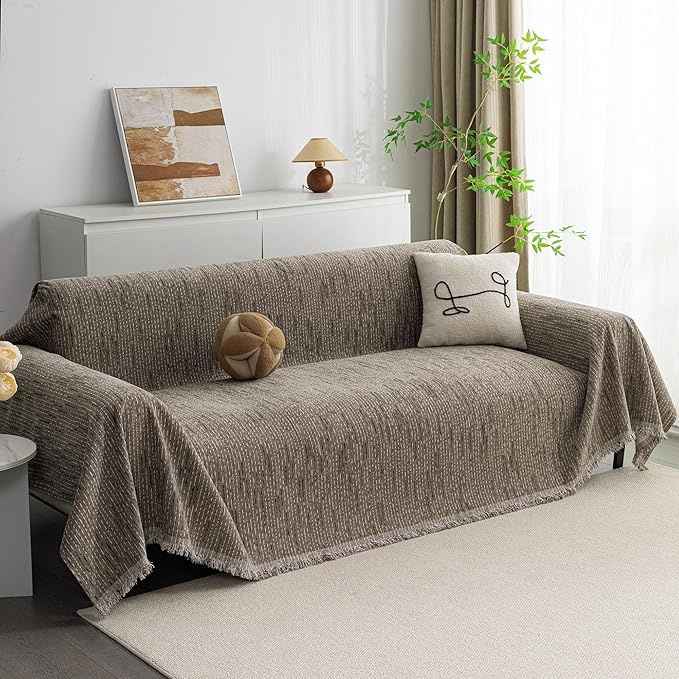 MYSKY HOME Boho Couch Cover Sand Sofa Covers Washable, Farmhouse Sofa Slipcover