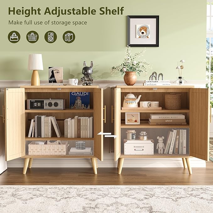 15.7"D Rattan Buffet Sideboard Cabinet