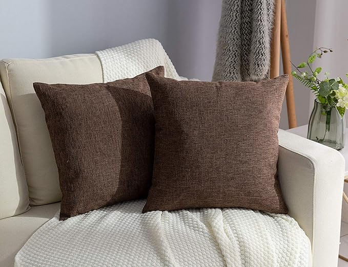 Stellhome Fall Burlap Throw Pillow Covers Solid Farmhouse Linen Pillowcase