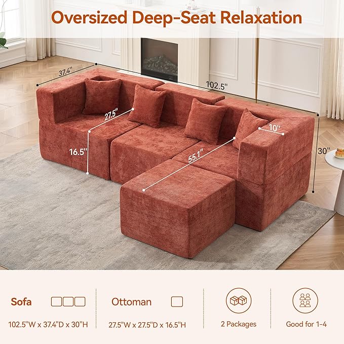 MONVANE 103'' Modular Sectional Sofa, Cloud Sectional Couch