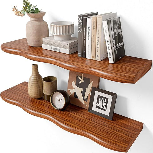 YUFLINX 24inch Walnut Finished Floating Shelves