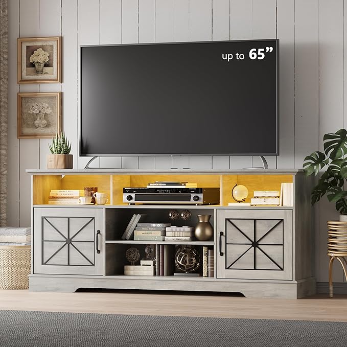 Xixini Farmhouse TV Stand for 65/60/55 Inch Tvs, Rustic Entertainment Center