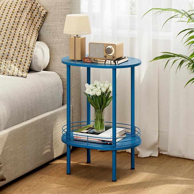 DGSANDGO Blue Side Table Set of 2, Side Tables Living Room, 2-Tier Nightstand