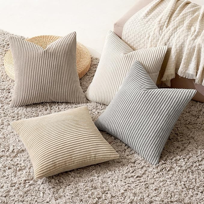 MIULEE Boho Farmhouse Throw Pillow Covers 18x18 Inch Set of 4 Neutral Tan
