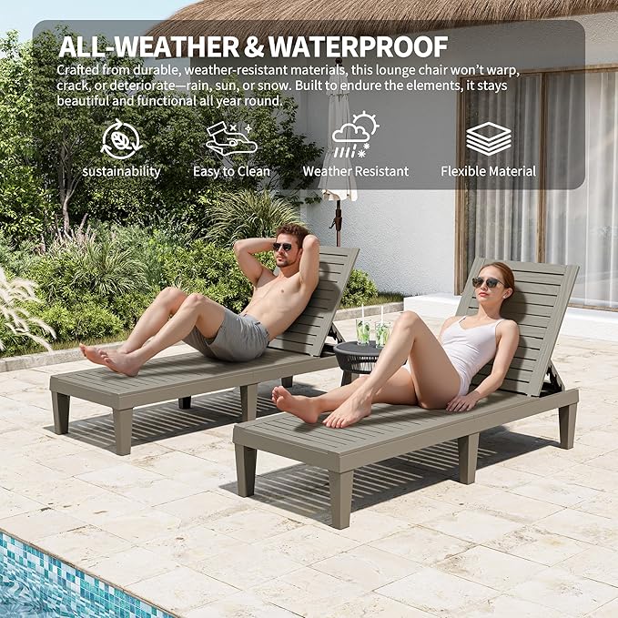 Outdoor Chaise Lounge Chairs Set of 4, 5-Position Adjustable Tanning Lounge