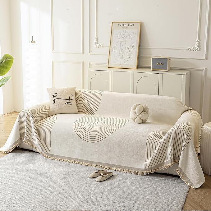 Boho Sofa Covers for 2 Cushion Couch, Chenille Sofa Slipcover for Pets Washable