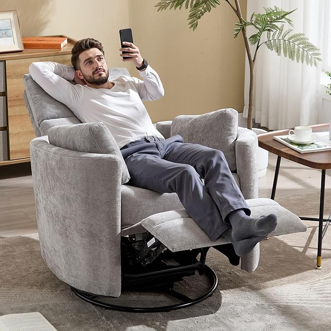 Manual Recliner 360°Swivel Glider Rocking Chair, Upholstered Nursery Adult